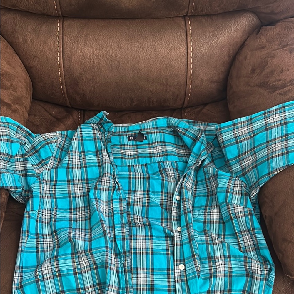 GAP Blue Blouse Classic Plaid Design